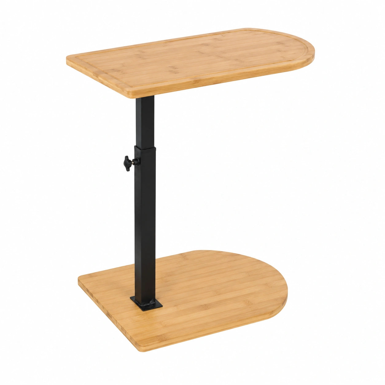 Mesa Auxiliar en Forma de C Ajustable de Bambú y Metal para Hogar Moderno
