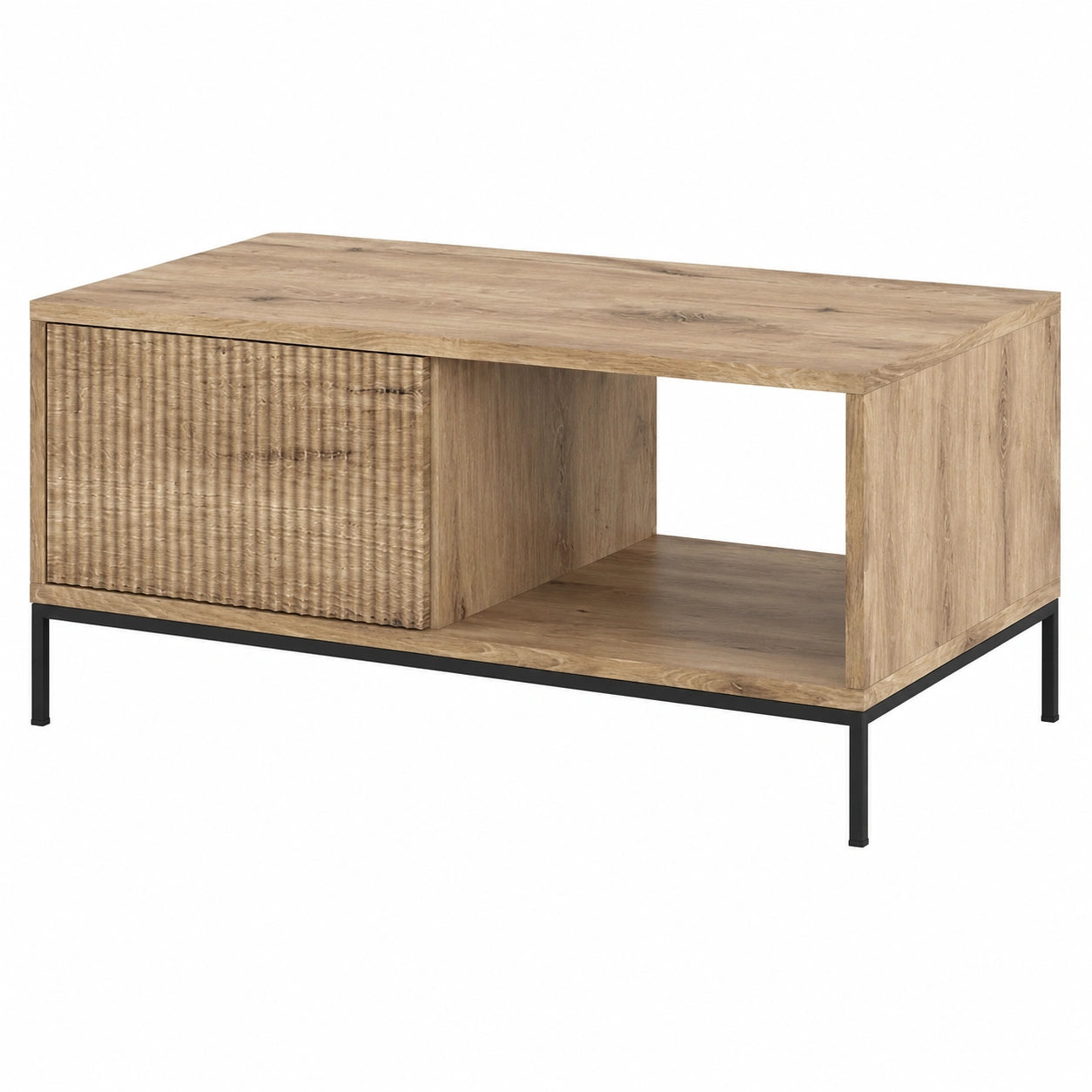 Mesa de Centro Eliza de Vicco, Roble Vikingo, 90x50 cm, con Cajón, Compatible con Serie Eliza