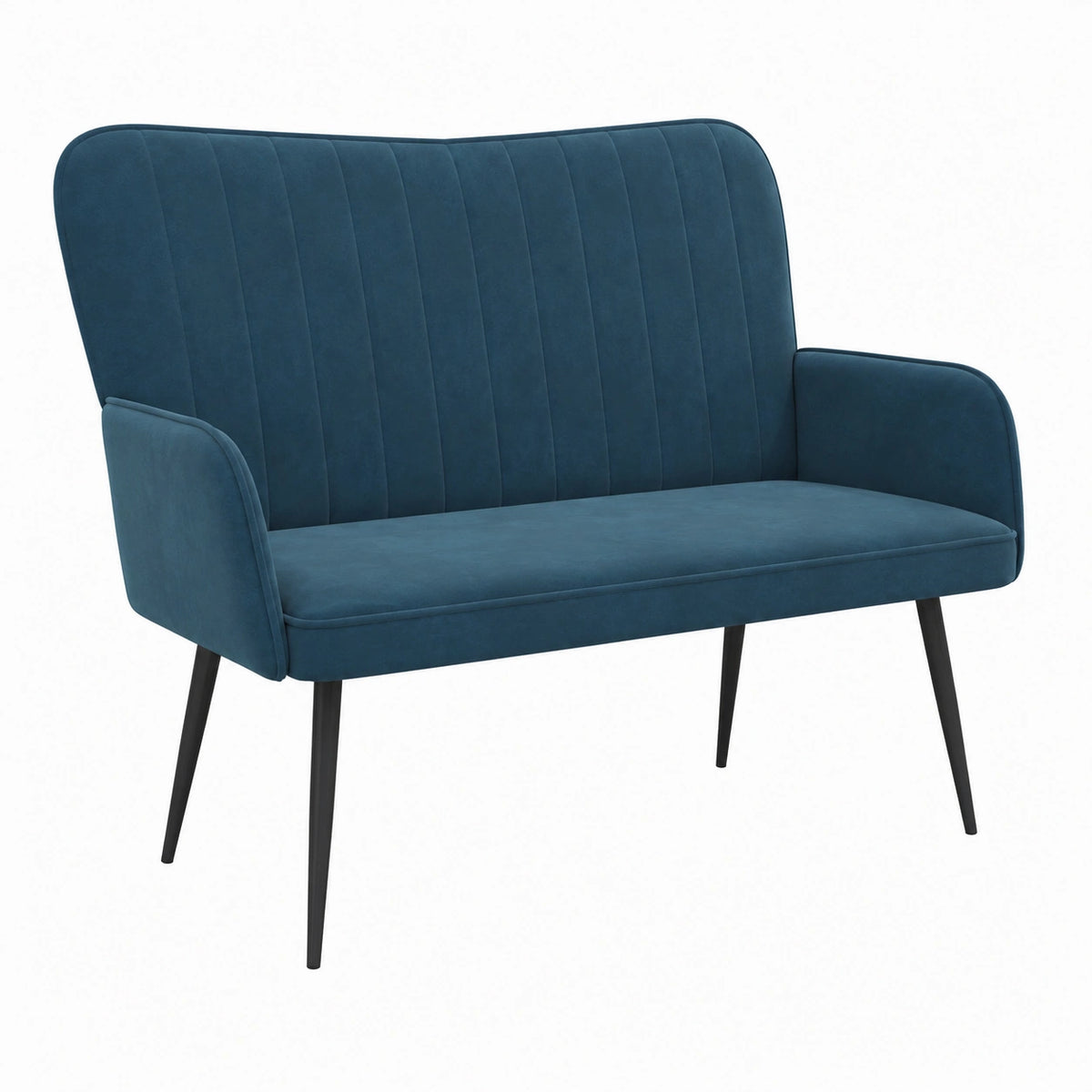 Sofá de Dos Plazas en Terciopelo Azul 115x61x87 cm, Diseño Moderno y Compacto