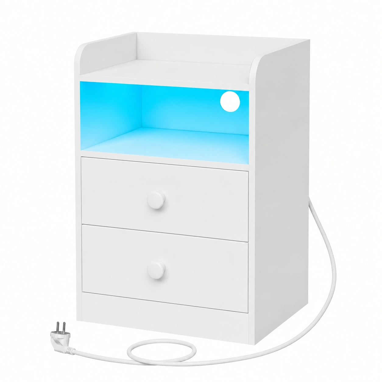 Mesa de Noche Blanca con Carga USB y Luz LED, 40x35x64 cm