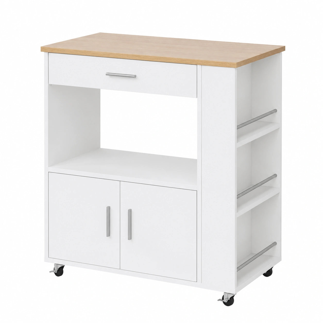 SoBuy Carrito de Cocina Multifuncional con Ruedas, Estantes, Cajón y Toallero, Blanco, 82x46x88 cm