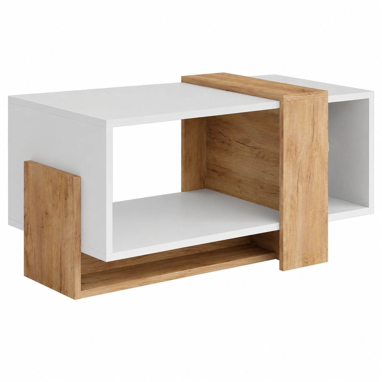 Mesa de Centro Aven de Vicco, Roble Blanco y Dorado, 91.8 x 49 cm, con Almacenamiento Abierto