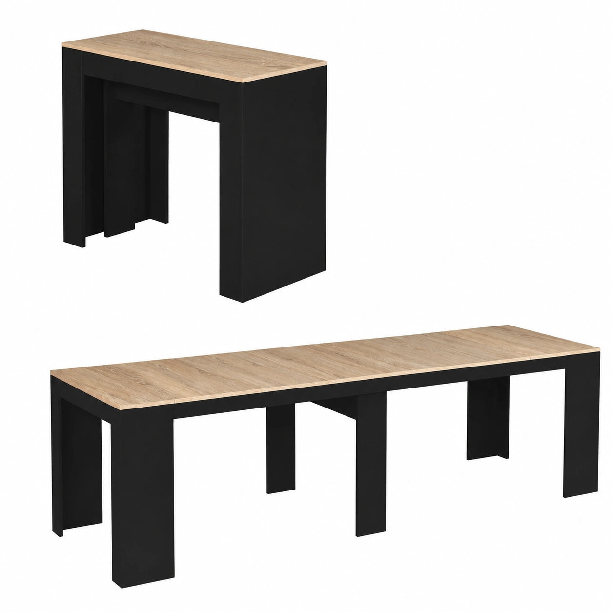 Mesa de comedor extensible Orlando para 10 personas, 235 cm, madera negra y acabado haya
