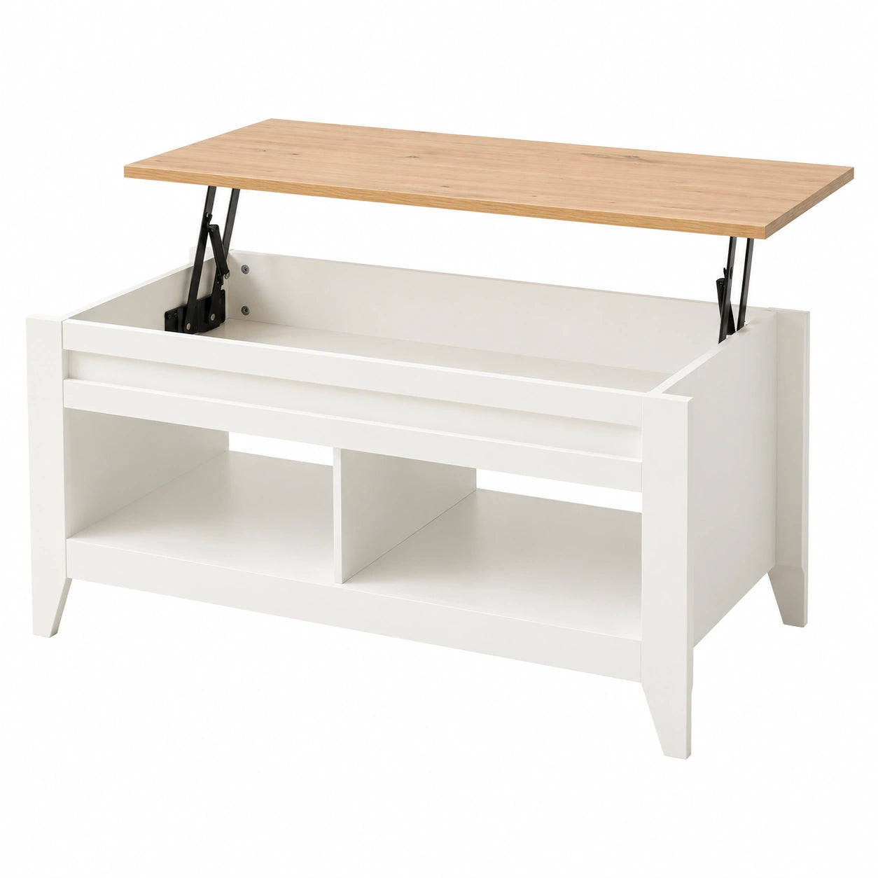Mesa de Centro Elevable con Almacenamiento, Blanco y Madera, 100x50x46cm