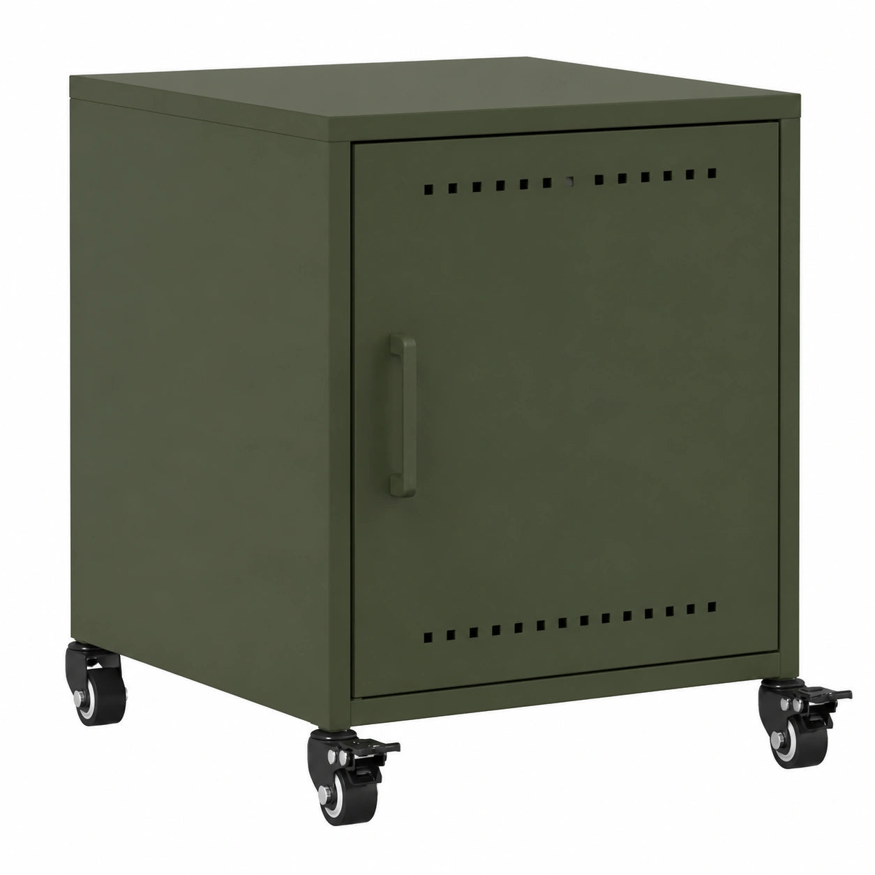 Mesa de Noche de Acero Verde Oliva con Almacenamiento 36x39x43,5 cm