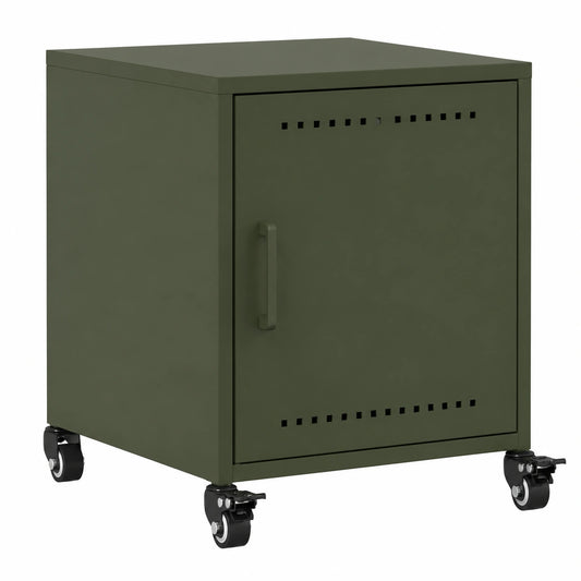 Mesa de Noche de Acero Verde Oliva con Almacenamiento 36x39x43,5 cm