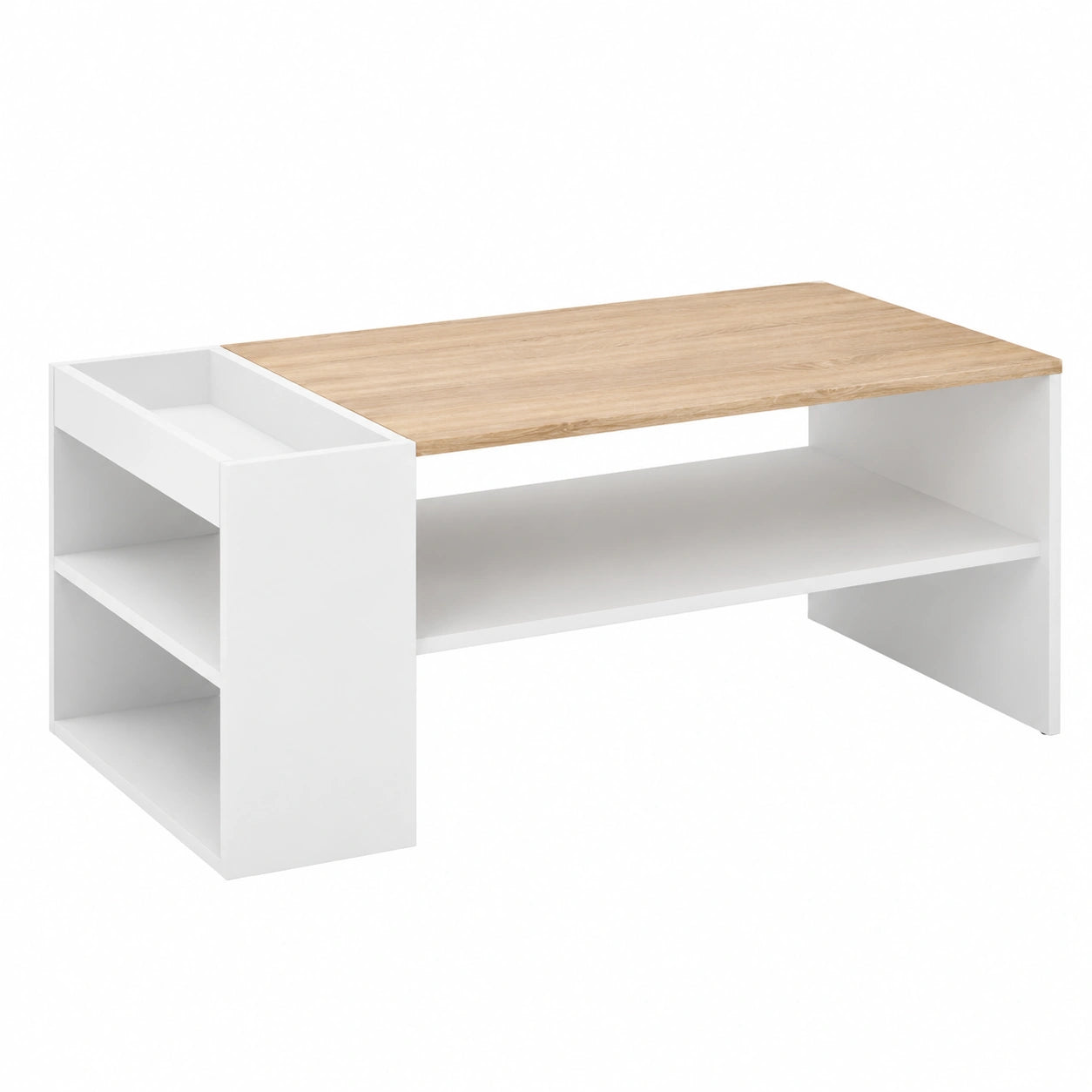 Mesa de Centro Piave con Estantes, Blanco y Sonoma
