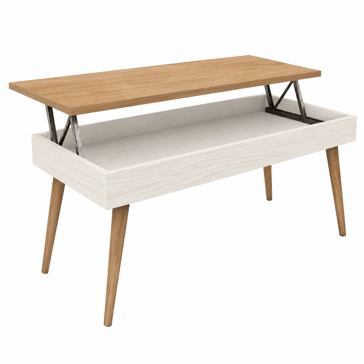 Mesa de Centro Elevable de Madera Maciza en Blanco y Encerado 100x50x47 cm