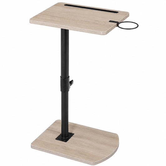 HOOBRO Mesa Auxiliar en C con Base Giratoria y Soporte para Tazas, Ideal para Salón y Dormitorio, Color Greige y Negro