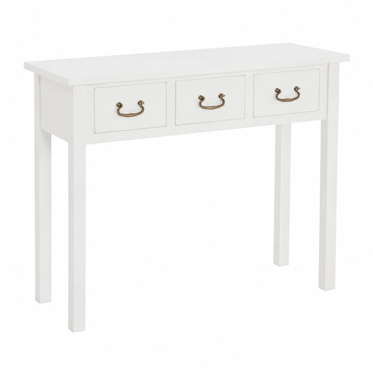 Mueble Recibidor Estrecho con Tres Cajones, Mesa Consola Blanca para Entrada o Pasillo, 80x35x90 cm