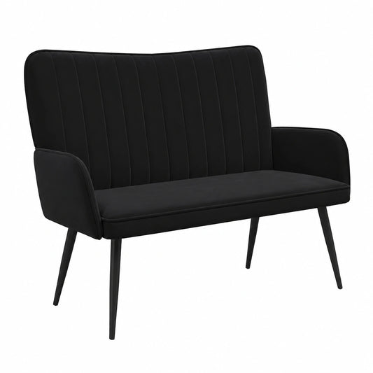 Sofá de Terciopelo Negro de Dos Plazas, Elegante y Cómodo 115 x 61 x 87 cm