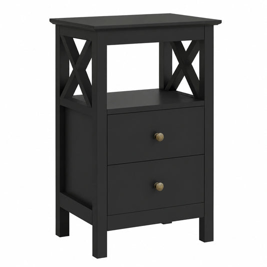 Mesa de Noche Moderna con 2 Cajones de MDF Negro para Dormitorio