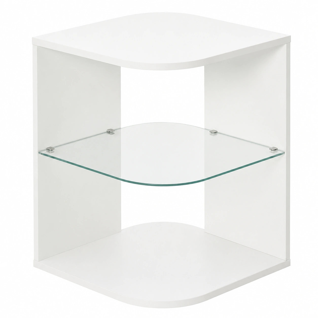 Mesita Auxiliar Moderna de Cristal con 3 Estantes para Salón y Dormitorio, 40x40x56 cm, Blanca