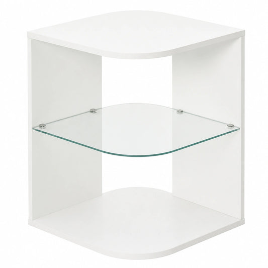 Mesita Auxiliar Moderna de Cristal con 3 Estantes para Salón y Dormitorio, 40x40x56 cm, Blanca