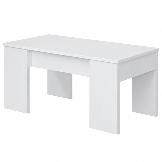 Mesa de Centro Elevable Blanca para Salón y Comedor, 100x50x45-57 cm