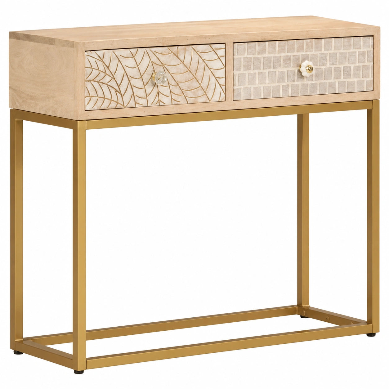 Mesa Consola de Madera Maciza y Hierro para Salón