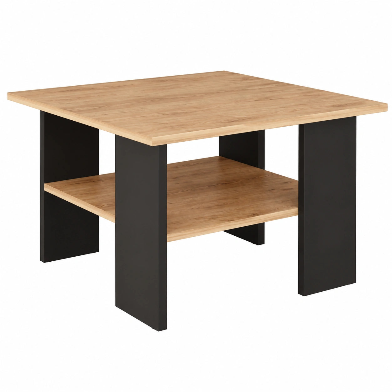Mesa de Centro Moderna ST1 en Roble y Negro con Almacenamiento, 60x60x45 cm