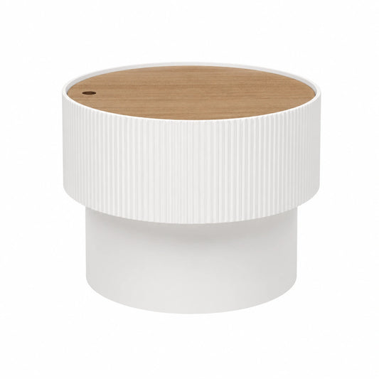 Mesa de Centro Escandinava con Almacenaje Blanco y Madera, Ideal para Salón y Dormitorio