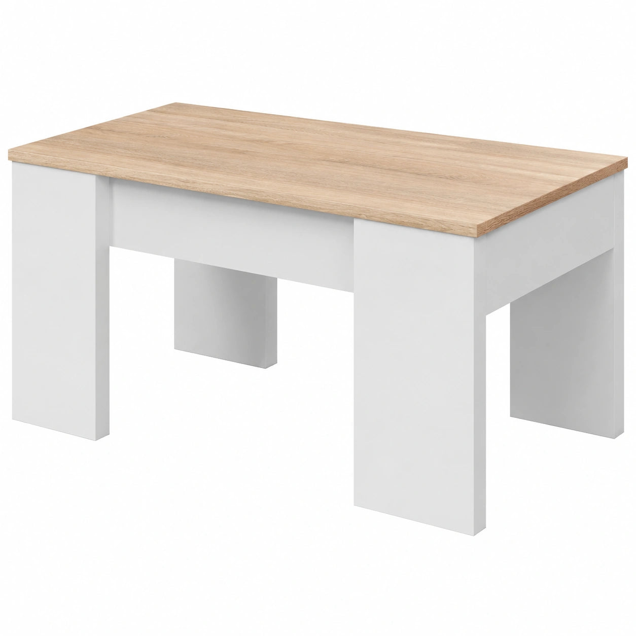 Mesa de Centro Elevable Moderna en Blanco y Roble