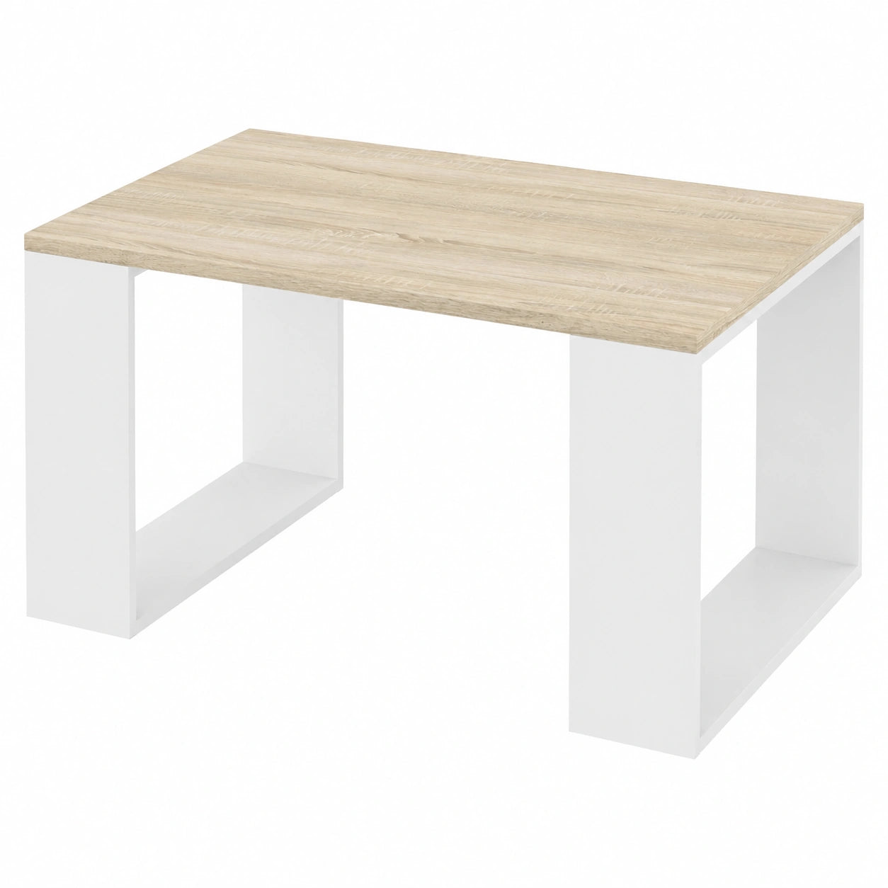 Mesa de Centro Moderna de Roble 65x65 cm con Patas Metálicas Blancas