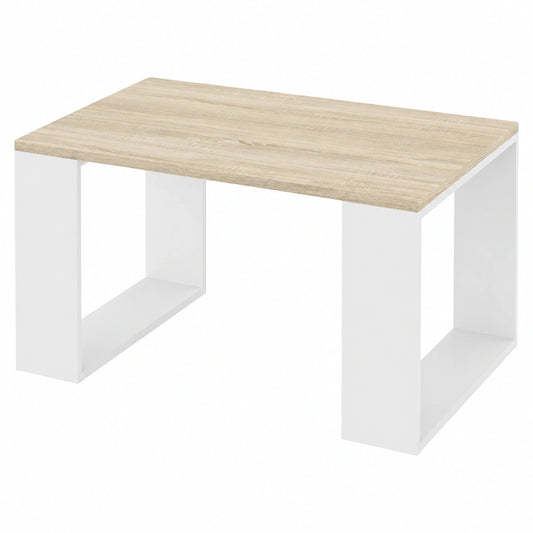 Mesa de Centro Moderna de Roble 65x65 cm con Patas Metálicas Blancas