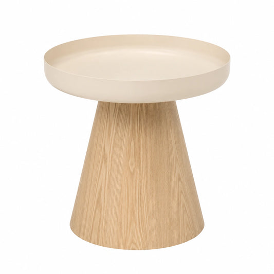 Mesa Auxiliar Redonda Hercyna de Acero y Madera, 40 cm x 42 cm, Ideal para Salón o Dormitorio