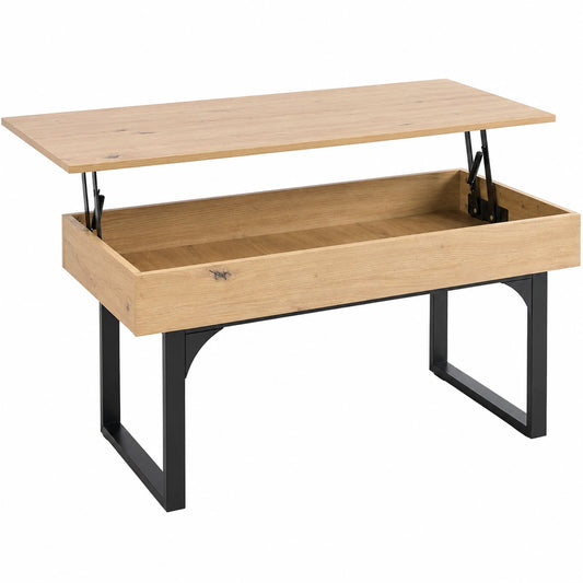 Mesa de Centro Elevable con Almacenaje en Roble Claro - 100x50x49 cm