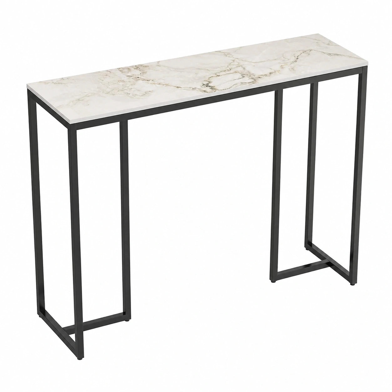 FATIVO Mesa Consola de Mármol para Entrada: Mueble Auxiliar Estrecho de Estilo Nórdico con Patas de Hierro Rústico 100x30x78,5 cm