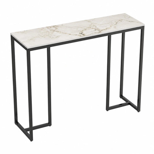 FATIVO Mesa Consola de Mármol para Entrada: Mueble Auxiliar Estrecho de Estilo Nórdico con Patas de Hierro Rústico 100x30x78,5 cm