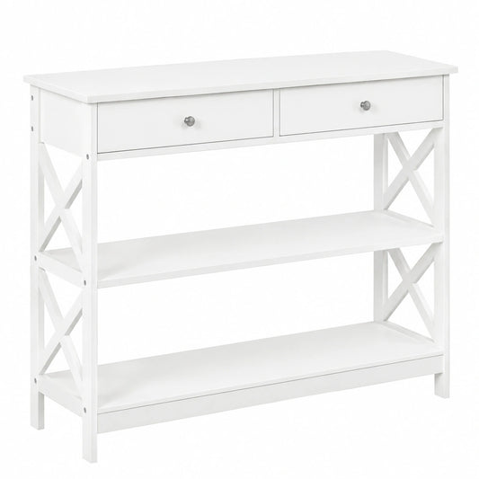 Mesa de Entrada Moderna con Cajones y Estantes, Blanca