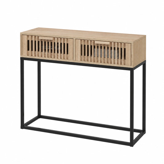 Mesa Consola de Hierro y Madera, 80x30x75 cm, para Entrada o Salón